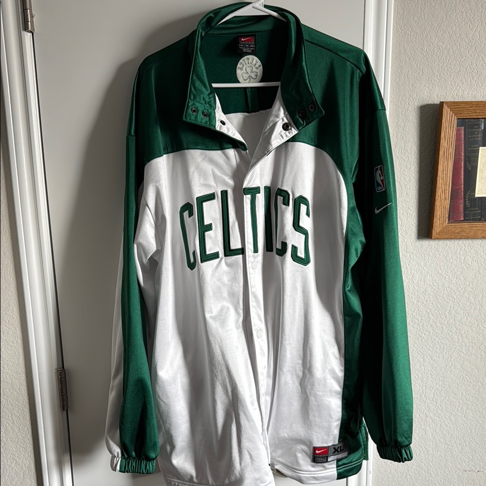 Vintage Nike Celtics Green and White Warm Up Jacket